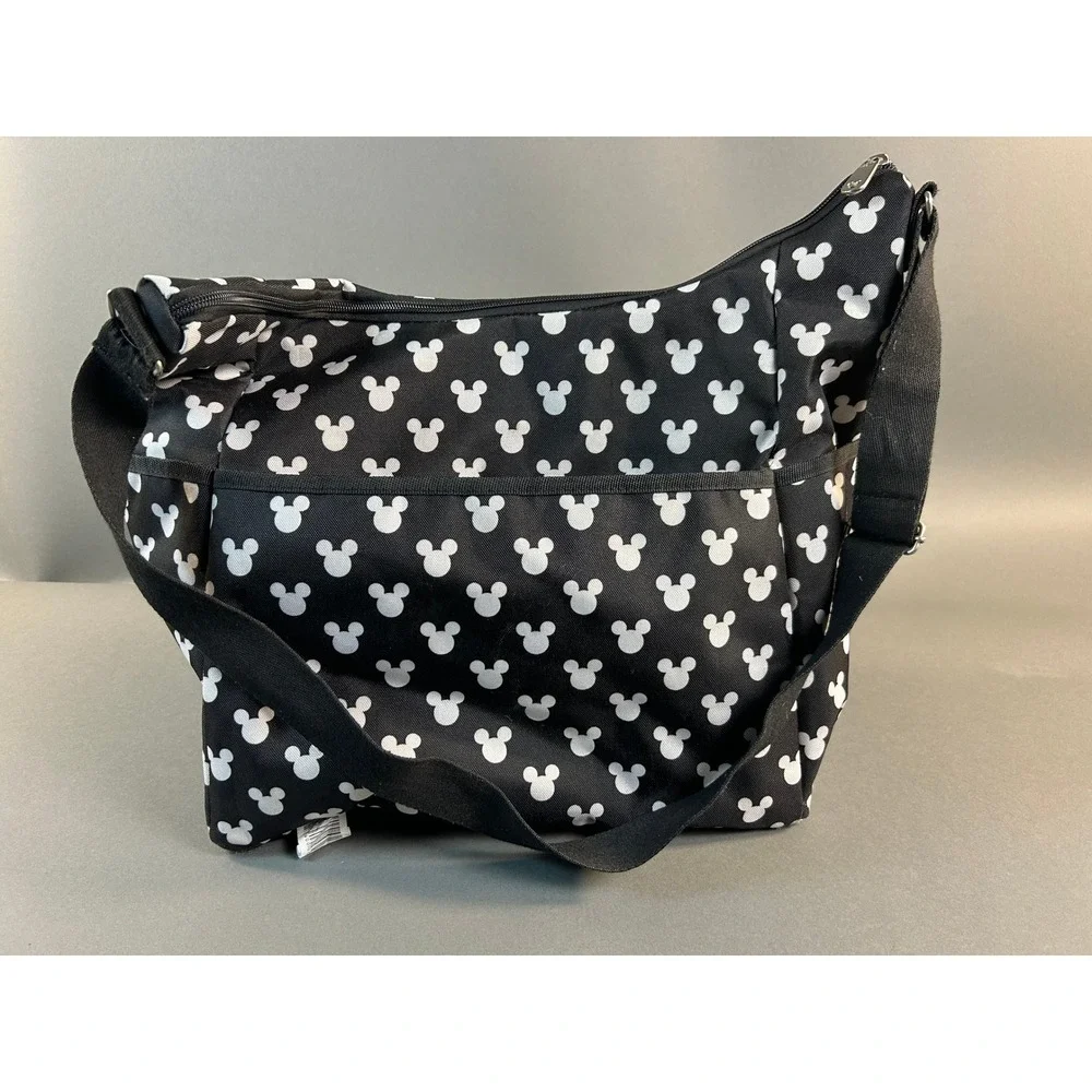 Disney Mickey Mouse Diaper Bag Crossbody Tote Black White Silhouette Print Large